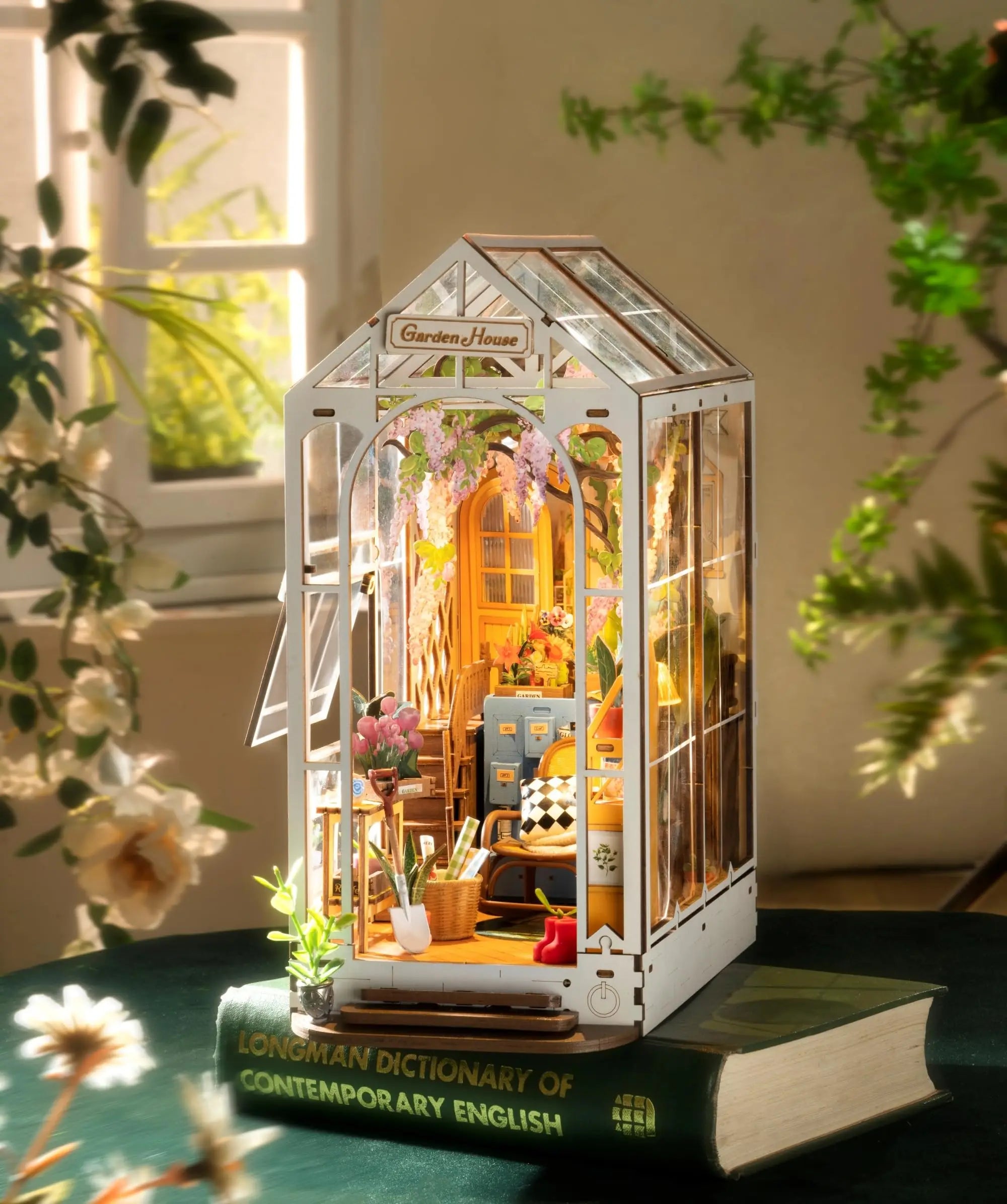 Robotime Rolife Original Garden House Kit Book Shelf Insert Easy Assemble Toys Gifts for Kids Girls Home Decoration Book Nook