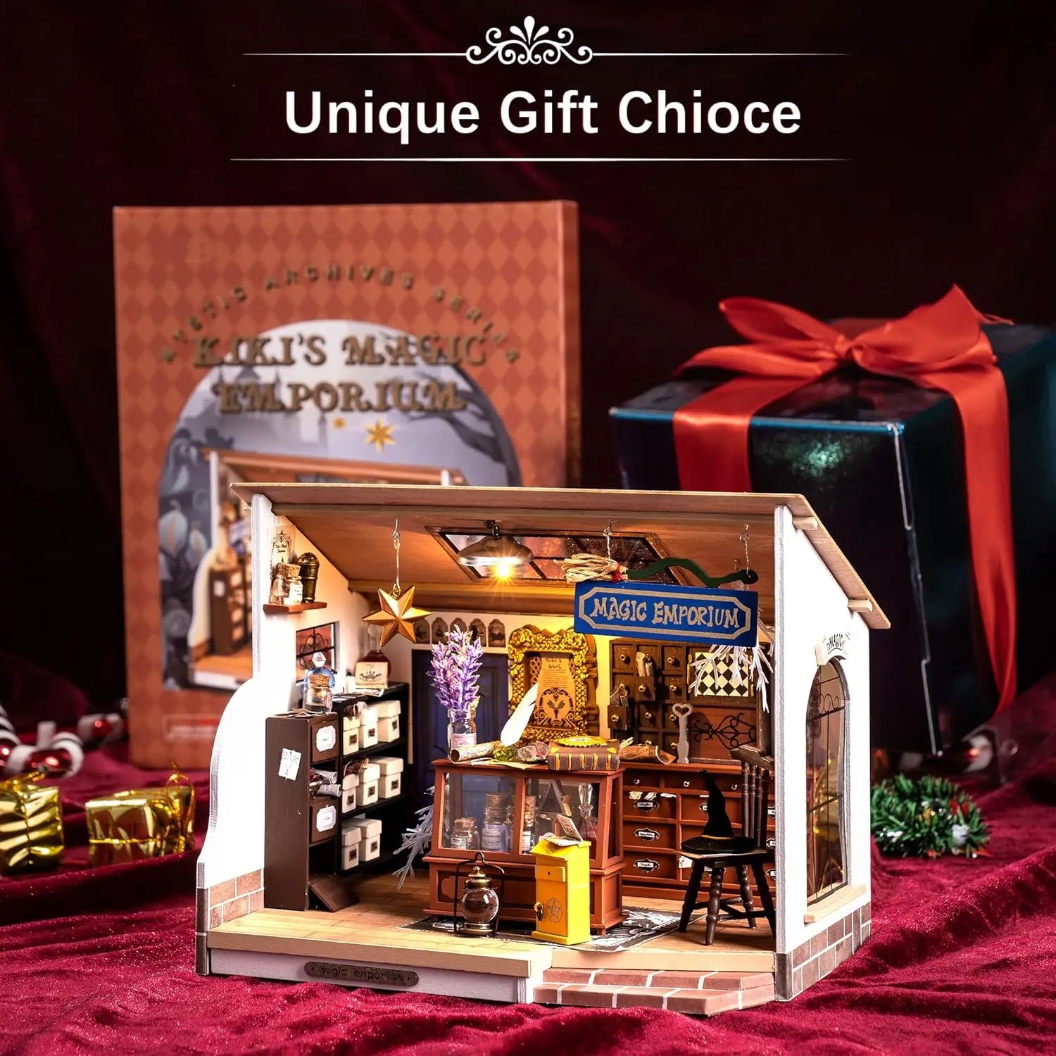 Robotime Rolife DIY Dollhouse Kiki's Magic Emporium Decorative Ornament Kids Miniature Fantasy Magic Doll House Wooden Kit Toy