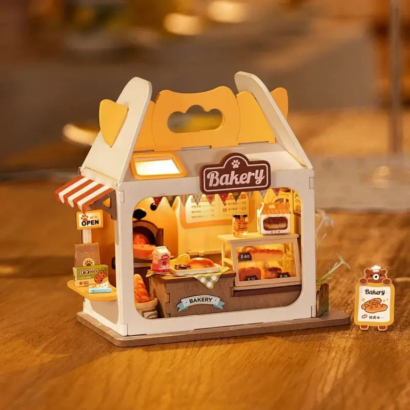 Robotime Rolife Food Box Shop DIY Miniature House Kit Easy Assembly Building Block Kits for Children Kids Sweet Color Design
