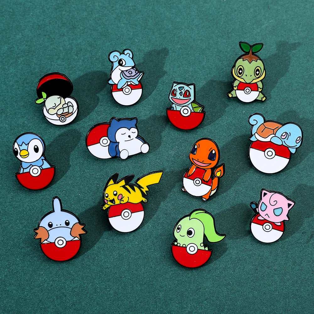 Anime Pokemon Enamel Pin Kawaii Poke Ball Pikachu Squirtle Charmander Metal Badge Brooch Jacket Jeans Lapel Pin Toys Accessories