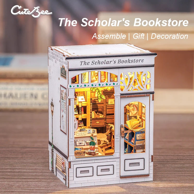 Cutebee DIY Miniature Booknook 3D Wooden Puzzle Bookshelf Insert for Dollhouses Perfect Child Birthday Gift Home Decor