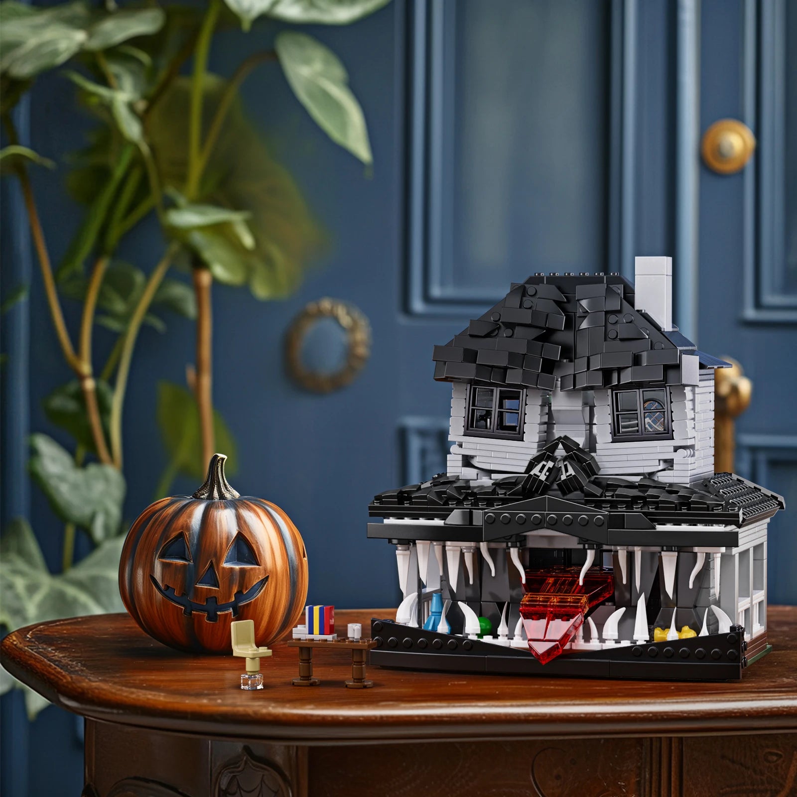 Haunted House Building Bricks Toys Monster Hut Model Blocks Home Decoration with LED light, Halloween Gifts for Boys and Girls