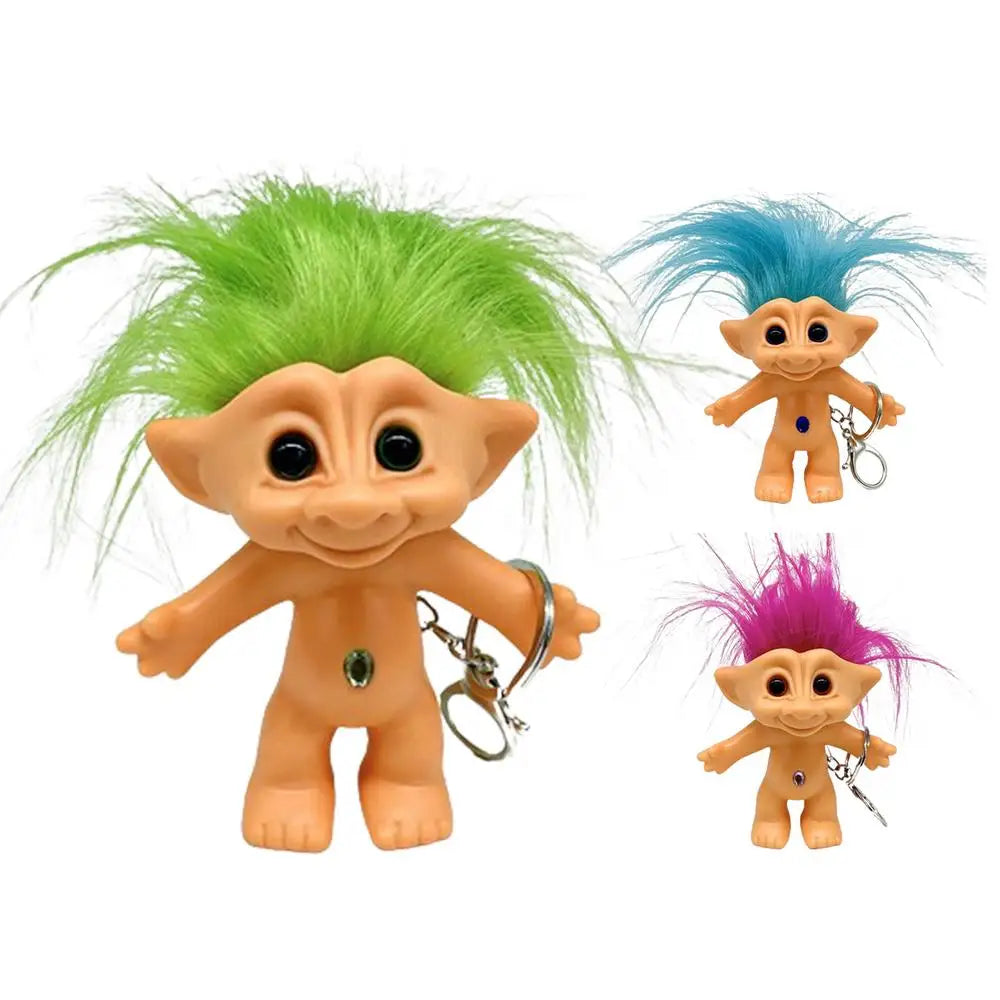 Troll Doll With Long Hair Vinyl Indian Ugly Doll Keychain Good Luck Troll Dolls Keychain Anti-Lost Key Chain Key Ring For Child