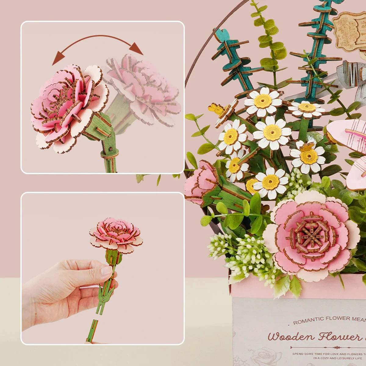 Robotime Rowood Flower Basket DIY 3D Wooden Puzzle Handscraft Flower Gifts for Girls friend Home Decoration Design