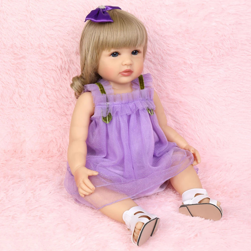 Fashion 55cm Simulation Princess Dolls Toy Mini Cute Purple Dress Baby Series Doll with Golden Curly Hair For Kids Kawaii Dolls