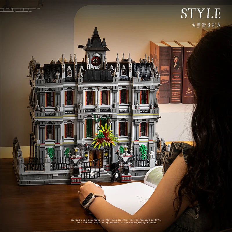 7499PCS Lunatic Hospital Building Blocks Street View Architecture Display Model High Difficulty Assemble Toys Gift for Adult Kid