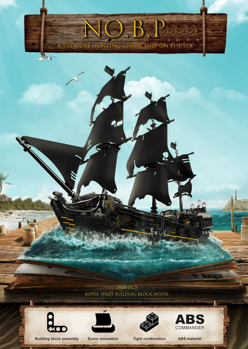 Mould King 13197 Pirate Ship Building Blocks Flying Dutchman Boat Construction Kit for Adults Kids Bricks Toys Christmas Gifts