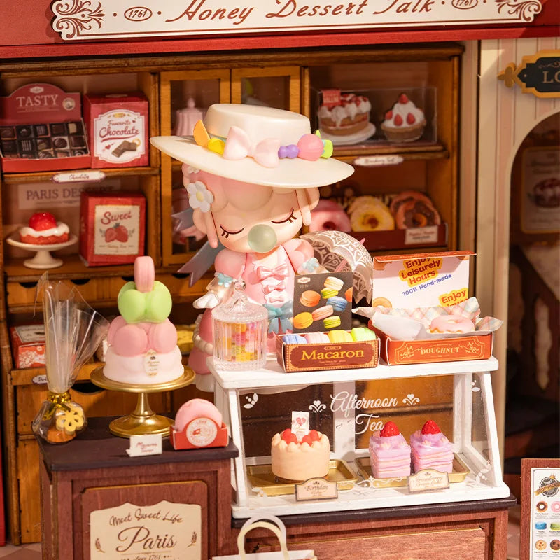 Robotime Rolife Honey Dessert Talk Miniature Dollhouse Wooden House Toy Set for Girls Beautiful Home Decor 3D Puzzle Kit