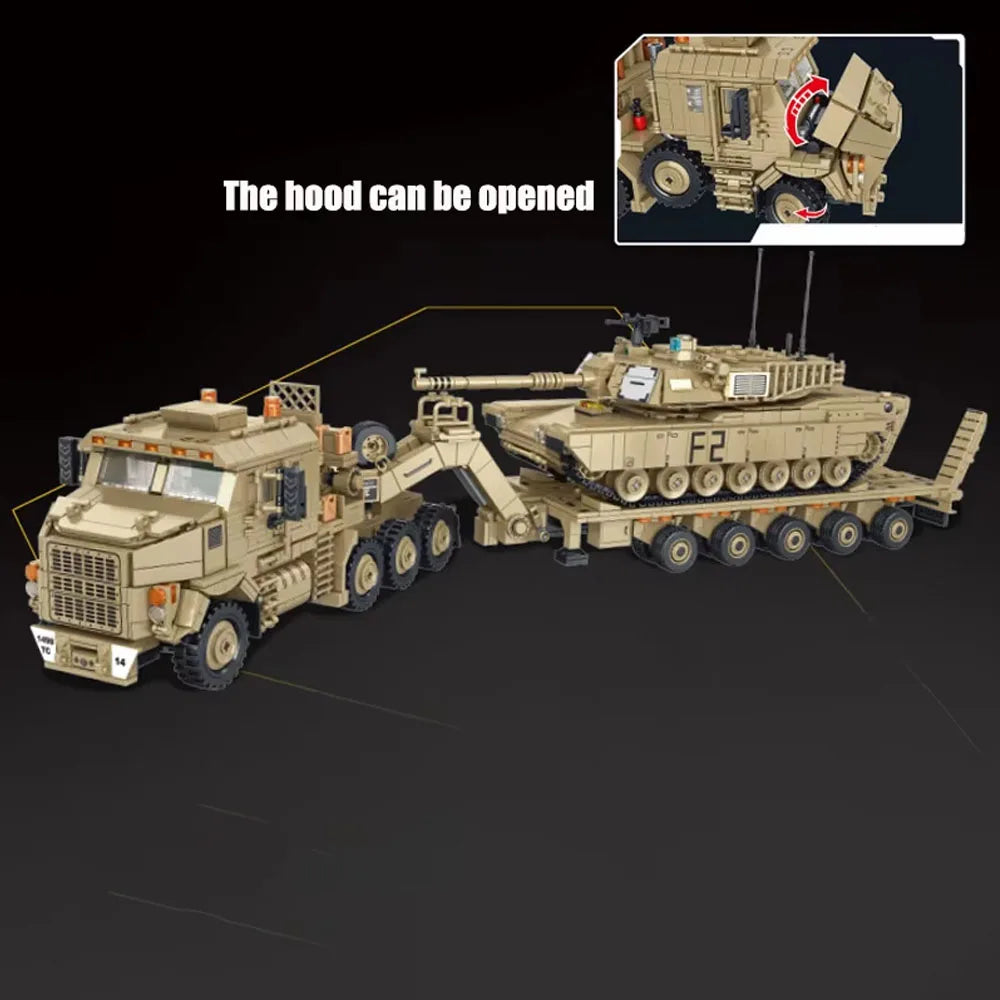 Military MOC 3482pcs M1070 Armored Vehicle M1A2 Tank Trasport Truck Building Blocks World wars Technical Bricks Toys Boys Adult