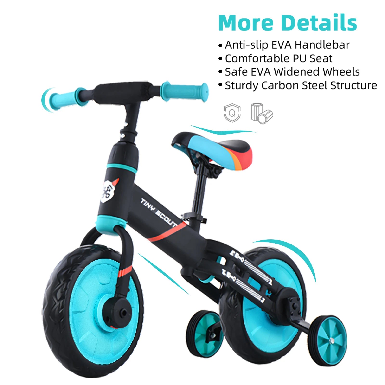 UBRAVOO Tiny Scout Balance Bike 3 4 5 Years , 4-in-1 with Optional Support Wheels and Pedals, Saddle Height Adjustable,JL102