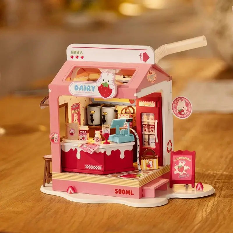 Robotime Rolife Food Box Shop DIY Miniature House Kit Easy Assembly Building Block Kits for Children Kids Sweet Color Design