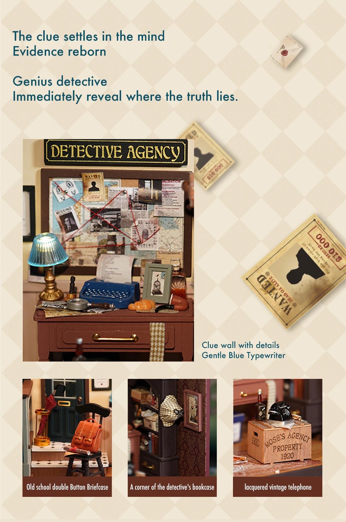 Robotime Rolife DIY Mystery Archives Bureau Decorative Ornament Kids Adult Miniature Fantasy Magic Doll House Wooden Kit Toy