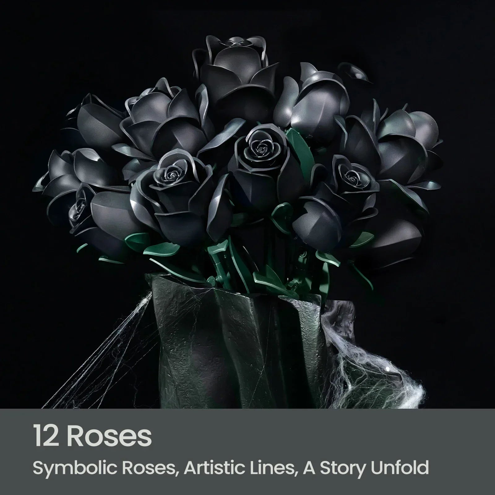 Black Roses Flowers Building Set Artificial Floral Bouquet Brick Kit Gothic Retro Home Decor Blocks Toy for Adults Birthday Gift