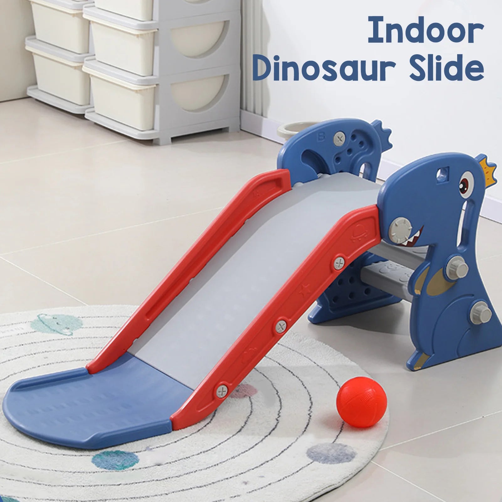 Indoor Slide Blue Construction Multipurpose Folding Slide with Basketball Hoop Climber for 0 To 3 Years Old for Backyard