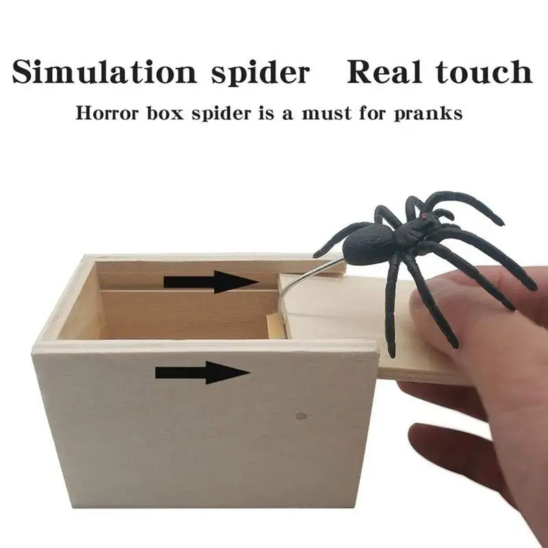Halloween Fun Happy Joke Boxes Rubber Spider Prank Happy Box Handcrafted Wooden Spider Box Spider Box Prankoy for Kids