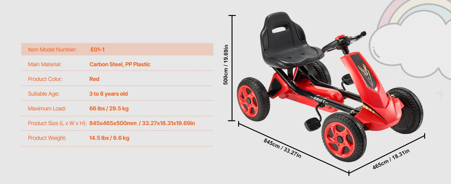 SucceBuy 66lbs Kid Pedal Go Kart 4 Wheel Off-Road Pedal Ride On Toys with Adjustable Seat Outdoor Racer Pedal Car for Boys Girls