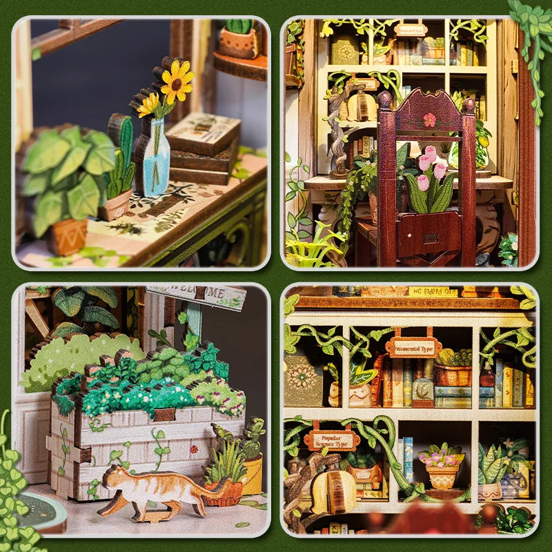 Cutebee DIY Miniature Booknook 3D Wooden Puzzle Bookshelf Insert for Dollhouses Perfect Child Birthday Gift Home Decor