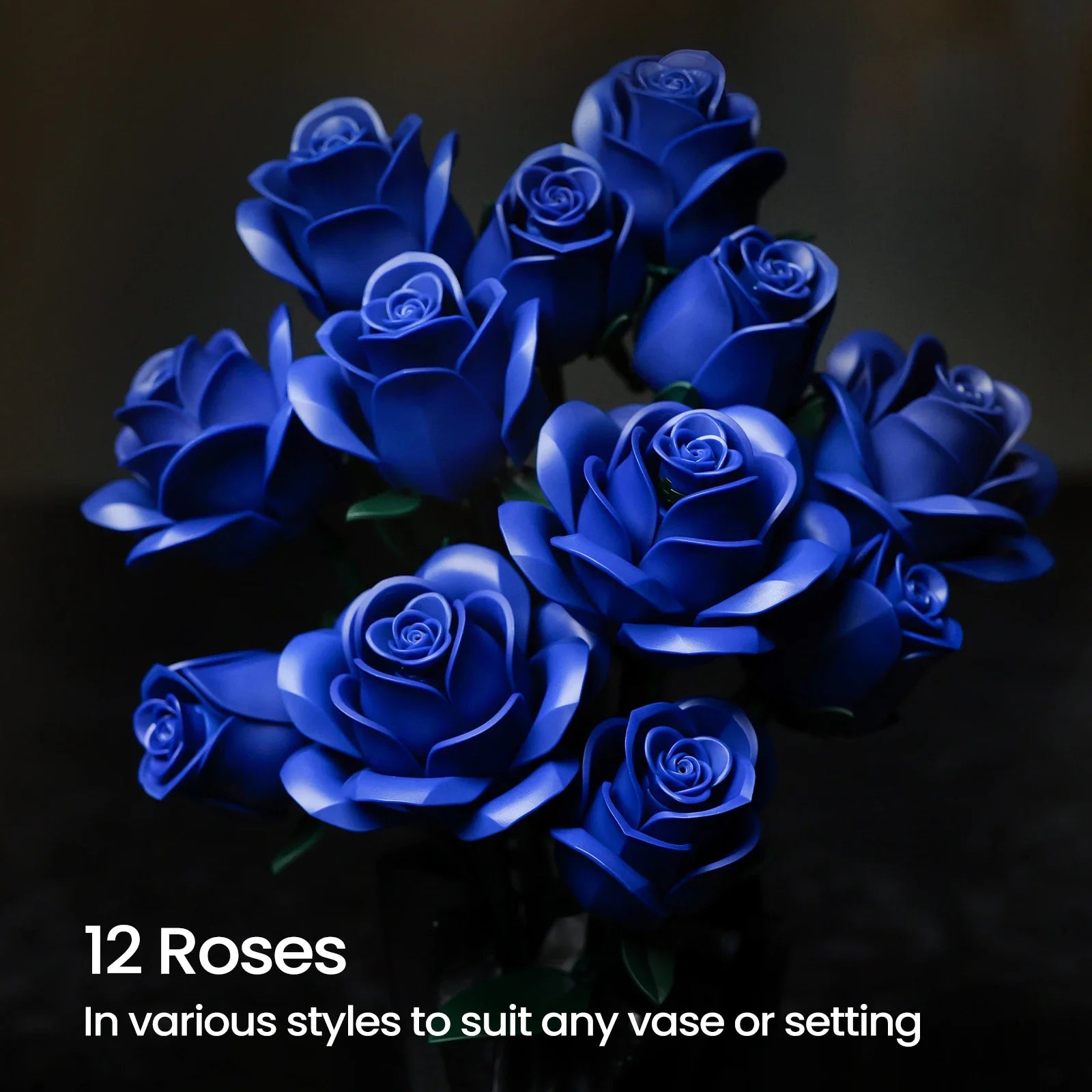 Blue Roses Bouquet Building Set Artificial Flowers Botanical Home Decoration Floral Blocks Kit for Adults Mother's Day Gifts