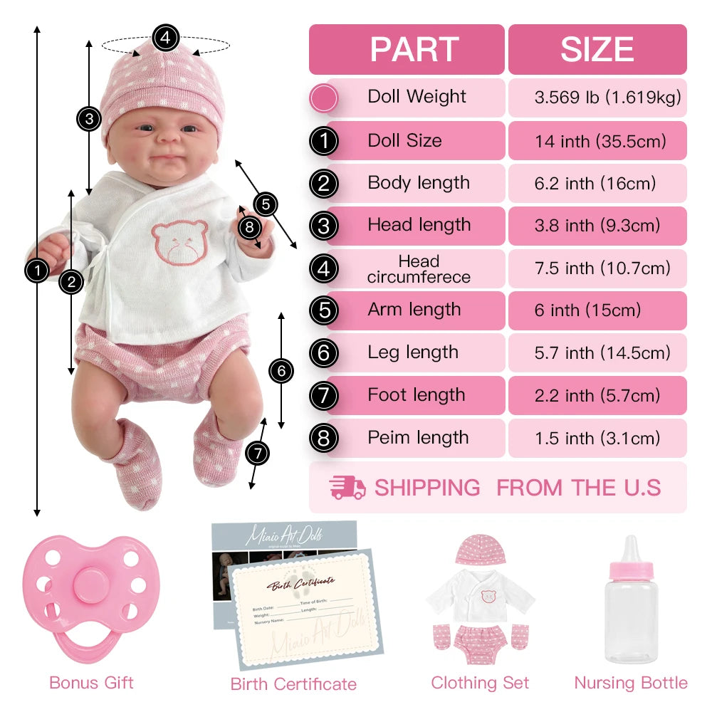 Miaio14" 36 Cm Reborn Baby Dolls Full Silicone Baby Dolls Boy Realistic Soft Silicone Newborn Baby Doll Real Full Body Silicone