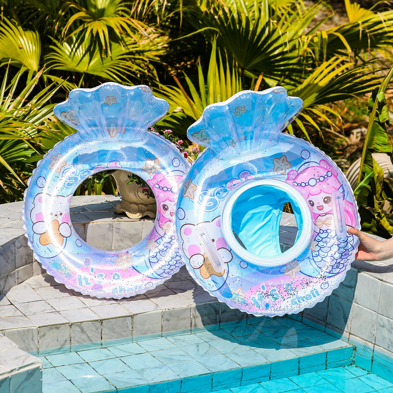 1PC Transparent shell shape Baby float Pool floats kids Pool float Children's seat with swimming ring