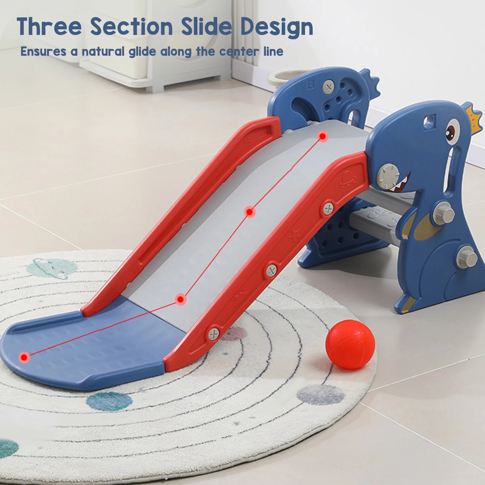 Indoor Slide Blue Construction Multipurpose Folding Slide with Basketball Hoop Climber for 0 To 3 Years Old for Backyard