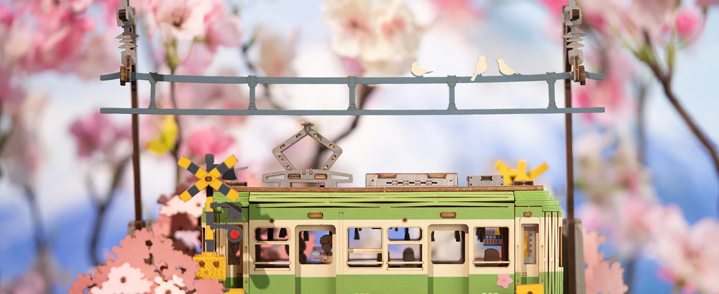 Robotime Rolife Sakura Journey Wooden Assemble Car Eco-friendly 3D Wooden Puzzle for Kids Funny Toys Building Block Kits