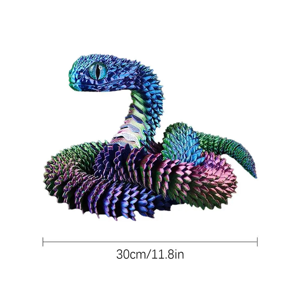 3D Printed Snake Model Toy Body Joint Movable Vipers Toys 3D Printed Snake Fidget Toy Simulation Snake Figurine Table Decoration
