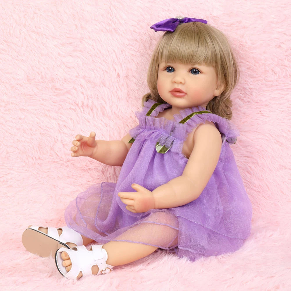 Fashion 55cm Simulation Princess Dolls Toy Mini Cute Purple Dress Baby Series Doll with Golden Curly Hair For Kids Kawaii Dolls