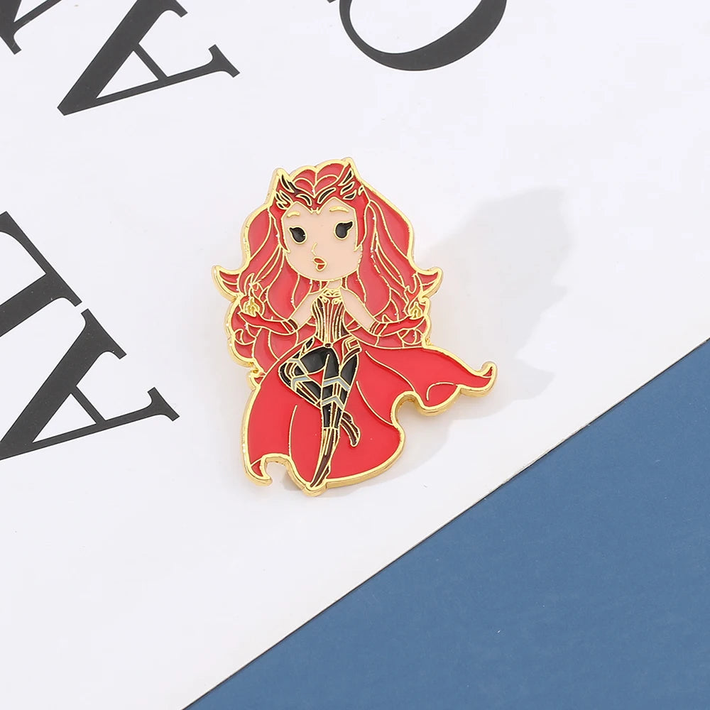 Marvel Superhero Wanda Django Maximoff Brooch Avengers Scarlet Witch Enamel Pins for Clothing Badge Accessories for Fans Gifts