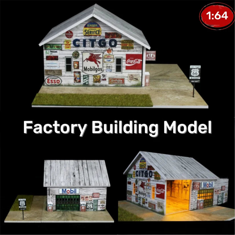 Diorama 1/64 Car Garage Model LED Lighting City Factory Car Parking Lot Scene Building Display Model Toys