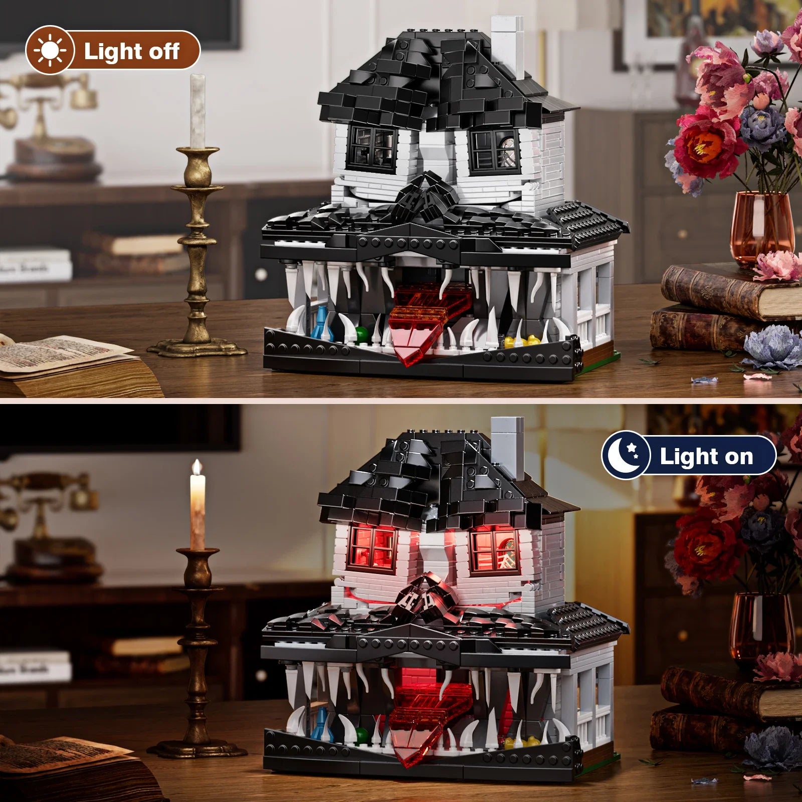 Haunted House Building Bricks Toys Monster Hut Model Blocks Home Decoration with LED light, Halloween Gifts for Boys and Girls
