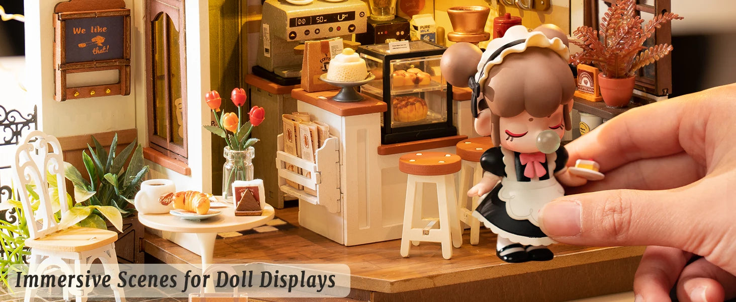 Robotime Rolife NO.17 Cafe 3D Puzzle DIY Miniature Dollhouse Kit Crafts Hobbies Amazing Gift for Women Children DG162