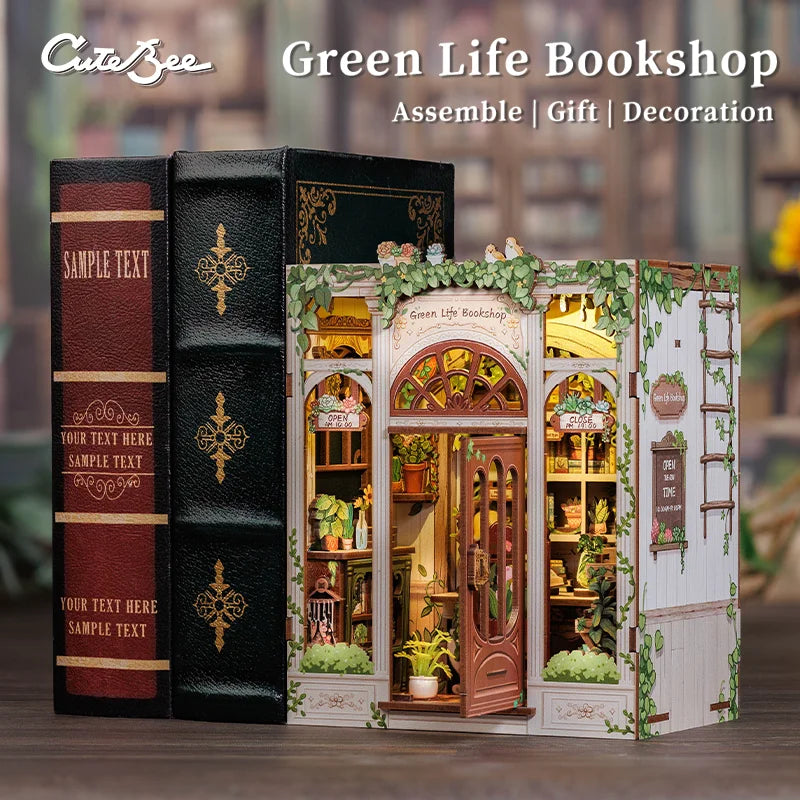 Cutebee DIY Miniature Booknook 3D Wooden Puzzle Bookshelf Insert for Dollhouses Perfect Child Birthday Gift Home Decor