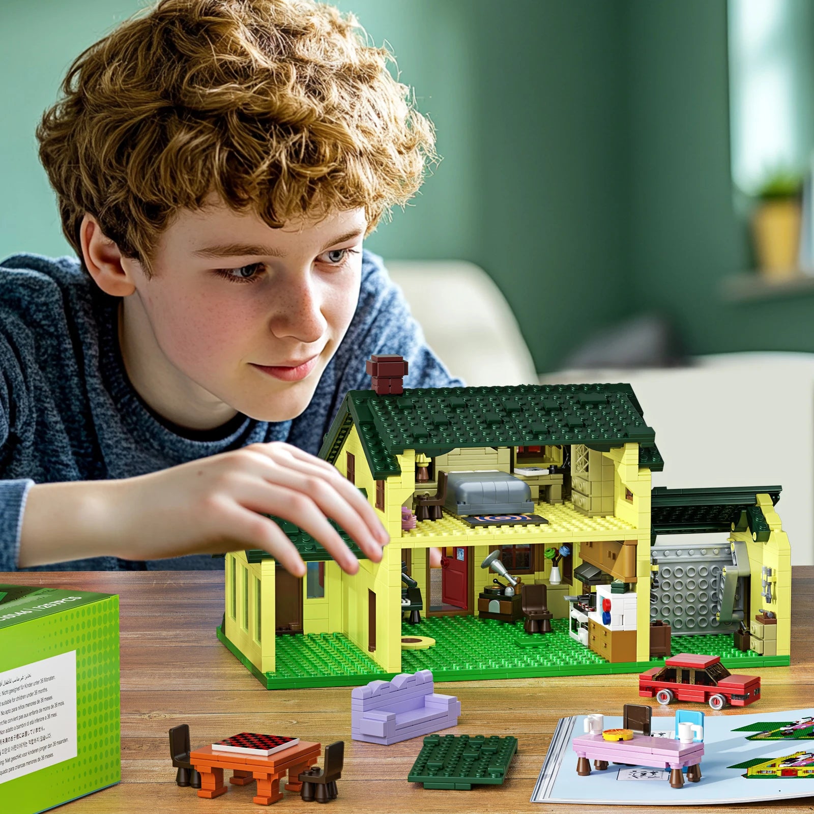BuildMOC Familyed House Building Blocks Set Guy Movie Yellow Home Hut Model Bricks Toys Fans Children Gifts(1256 Pcs)