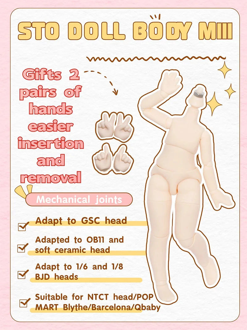New Big 1/8BJD Body White Skin Ball Joint Body Doll Accessories Boy Girl Toy for BJD GSC doll head