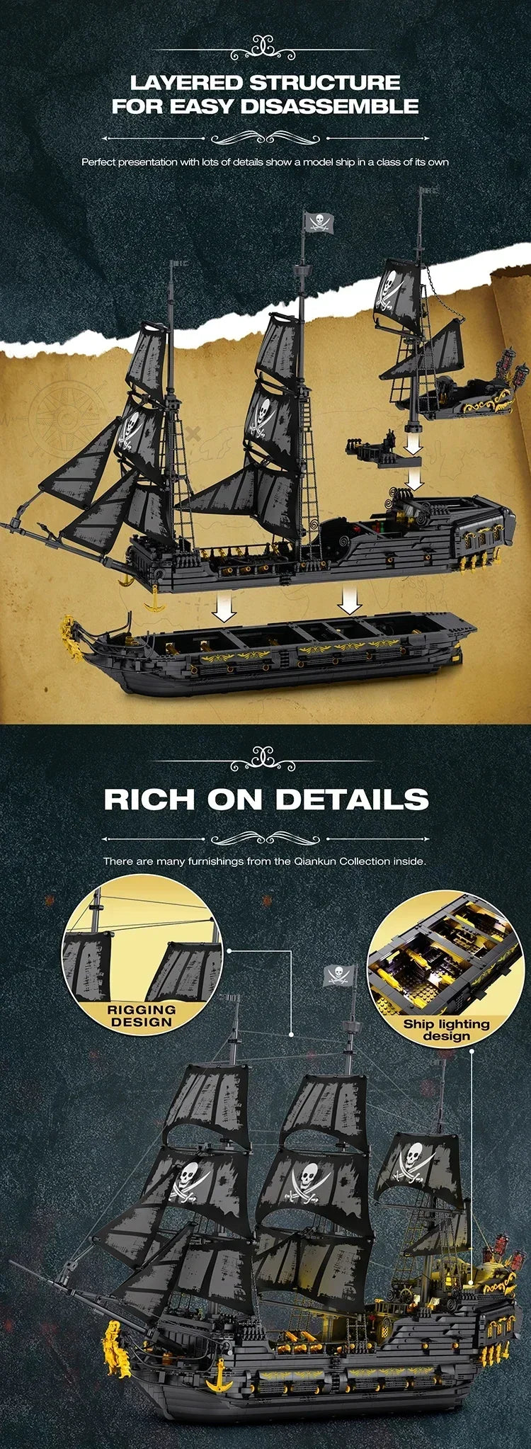 4708PCS Black Pearl Pirate Ship Model Building Blocks Set Movie Skeleton Adventure Boat Bricks Diy Toys For Kids Holiday Gifts