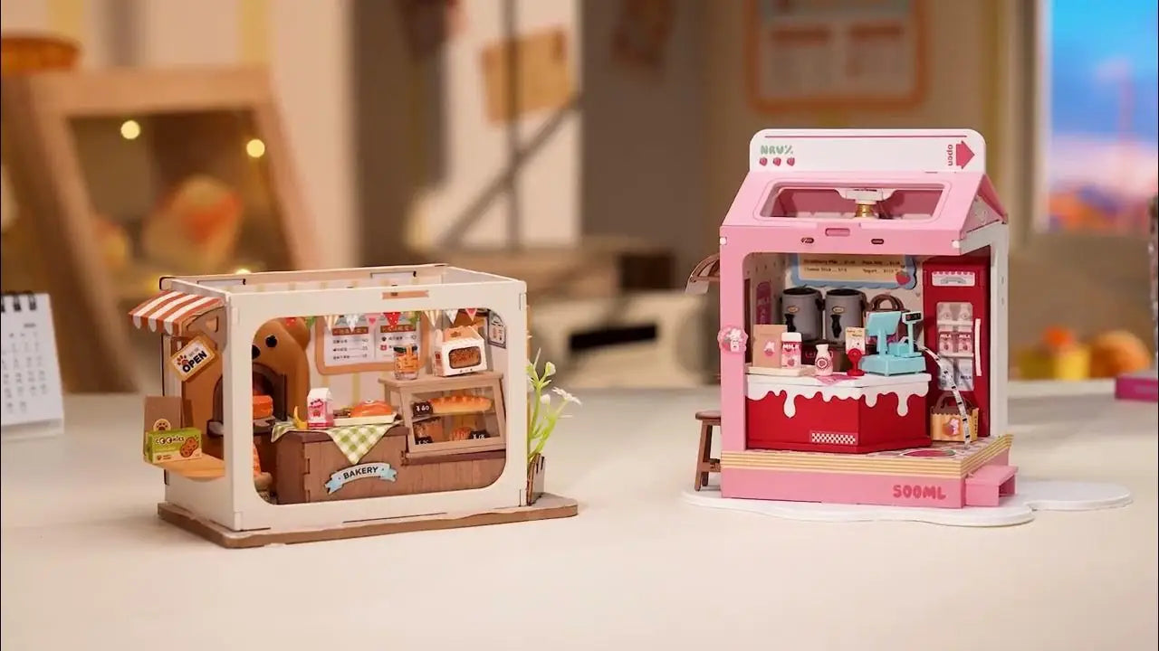 Robotime Rolife Food Box Shop DIY Miniature House Kit Easy Assembly Building Block Kits for Children Kids Sweet Color Design
