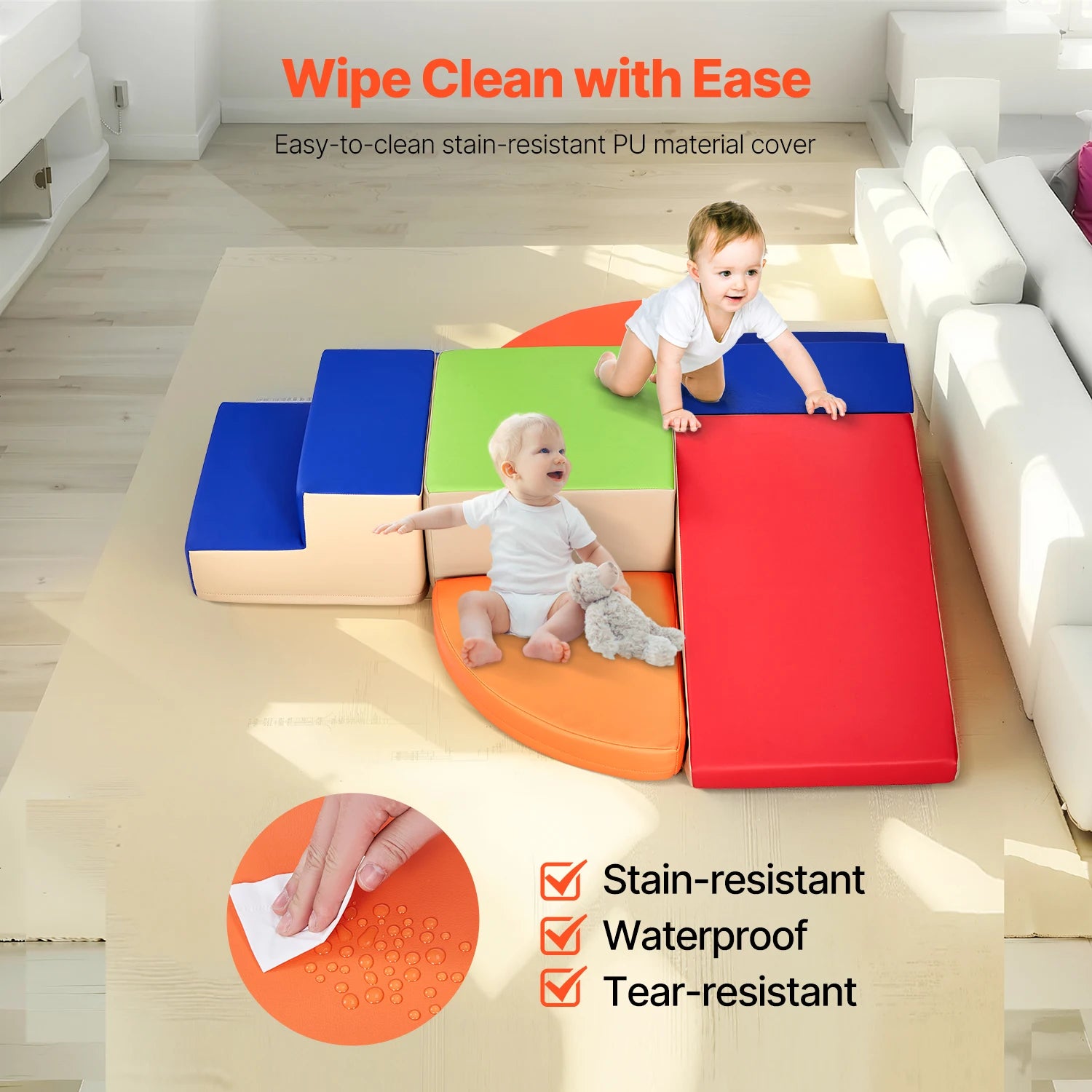 VEVOR 6Pcs Foam Climbing Toys Activity Playset PU Leather Kids Indoor Crawl Climbing Blocks for Children Crawling & Sliding