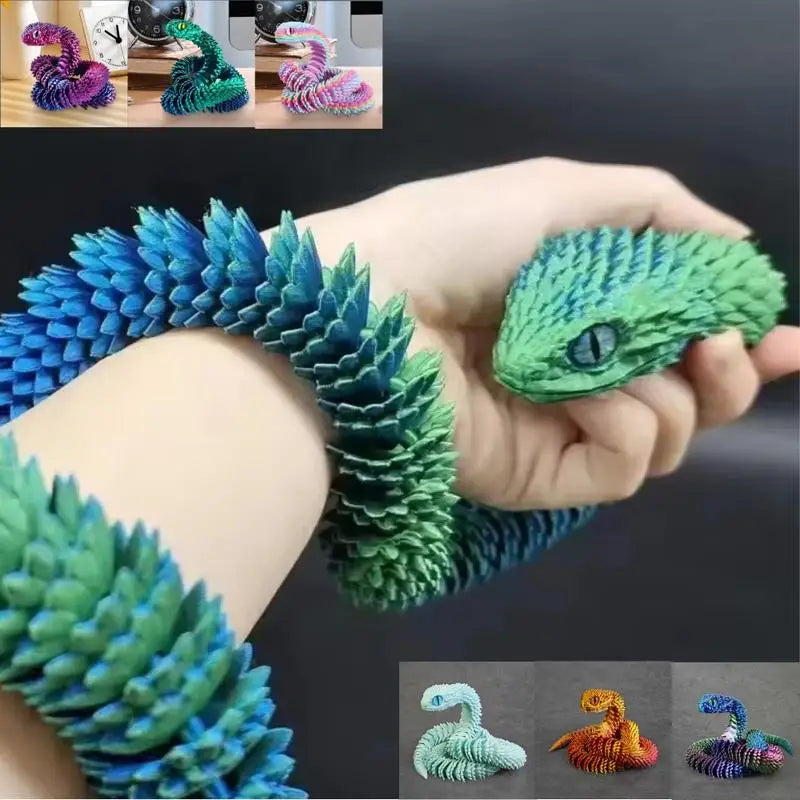 3D Printed Snake Model Toy Body Joint Movable Vipers Toys 3D Printed Snake Fidget Toy Simulation Snake Figurine Table Decoration