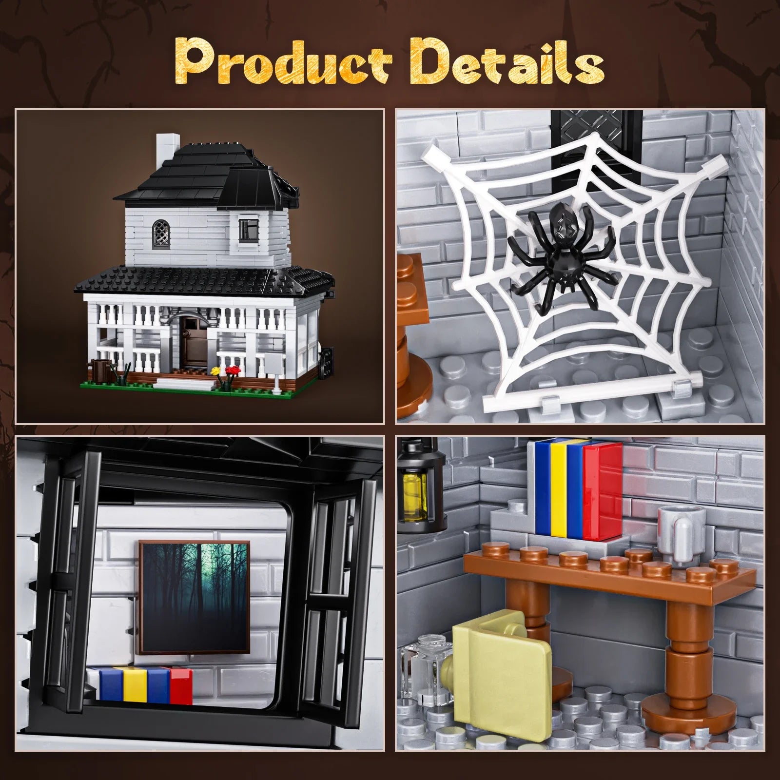 Haunted House Building Bricks Toys Monster Hut Model Blocks Home Decoration with LED light, Halloween Gifts for Boys and Girls