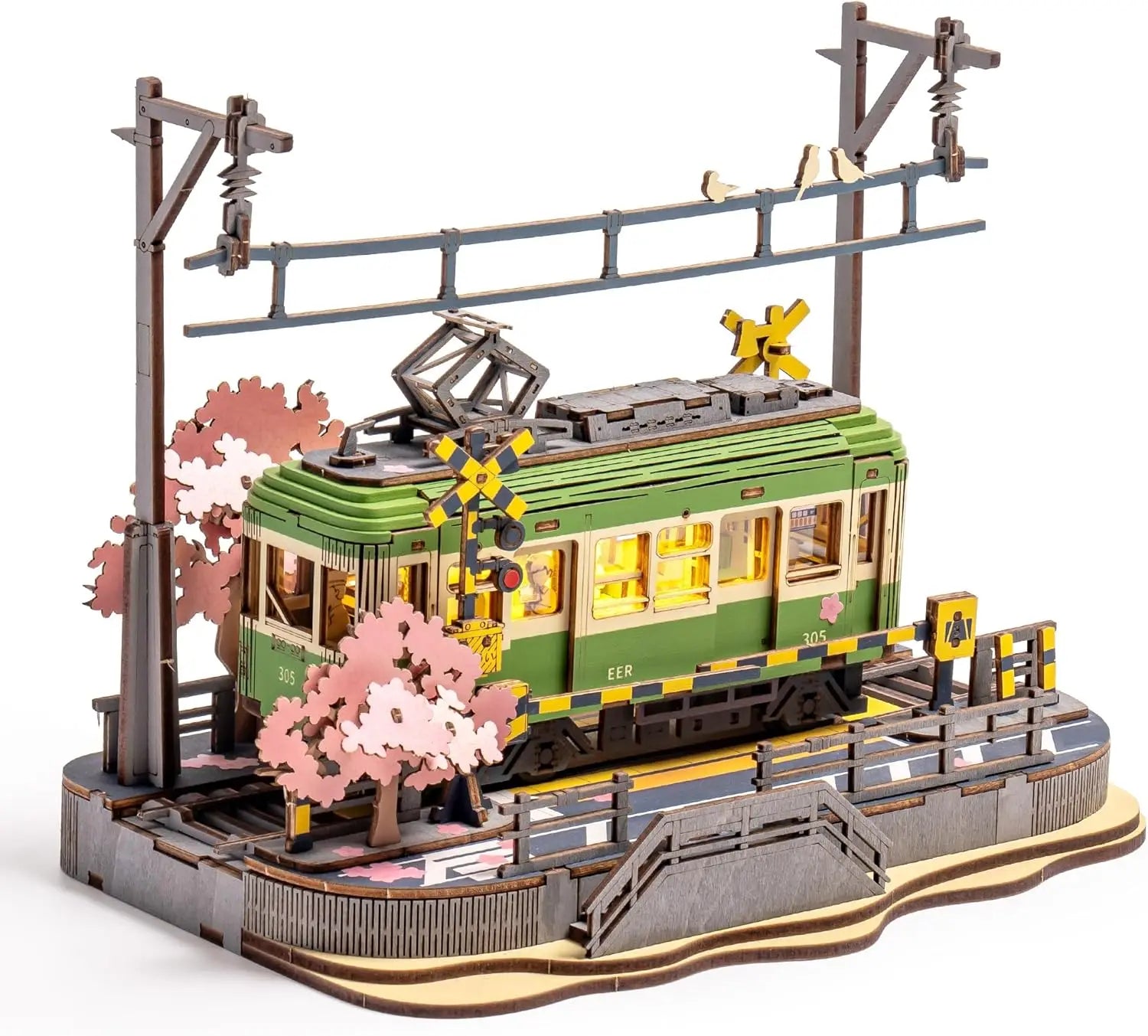 Robotime Rolife Sakura Journey Wooden Assemble Car Eco-friendly 3D Wooden Puzzle for Kids Funny Toys Building Block Kits