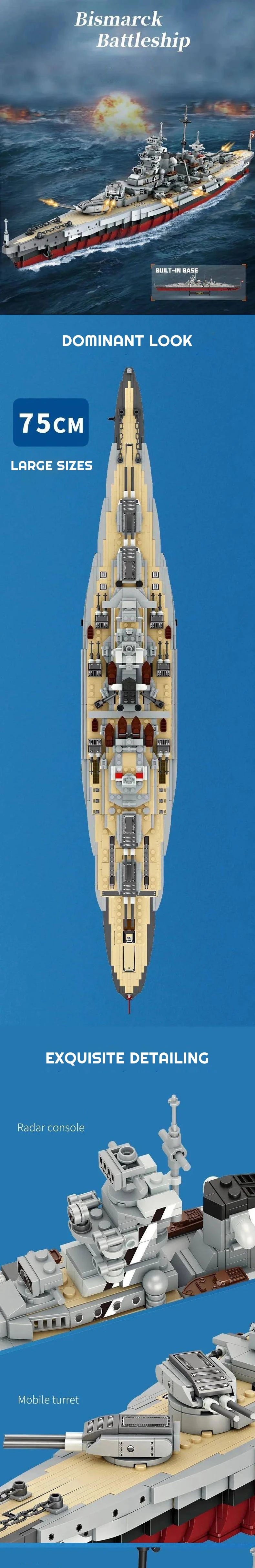 Military MOC Forange FC4201 Bismarck Class Battleship Model 2081PCS Building Blocks Brick Puzzle Toys for Children Kids Gift