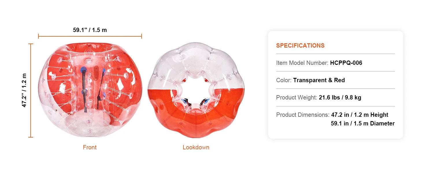SucceBuy 5FT/1.5M Inflatable Bumper Ball BBody Bubble Zorb Ball for Teen & Adult Body Bubble Soccer Ball PVC Hamster Bubble Ball