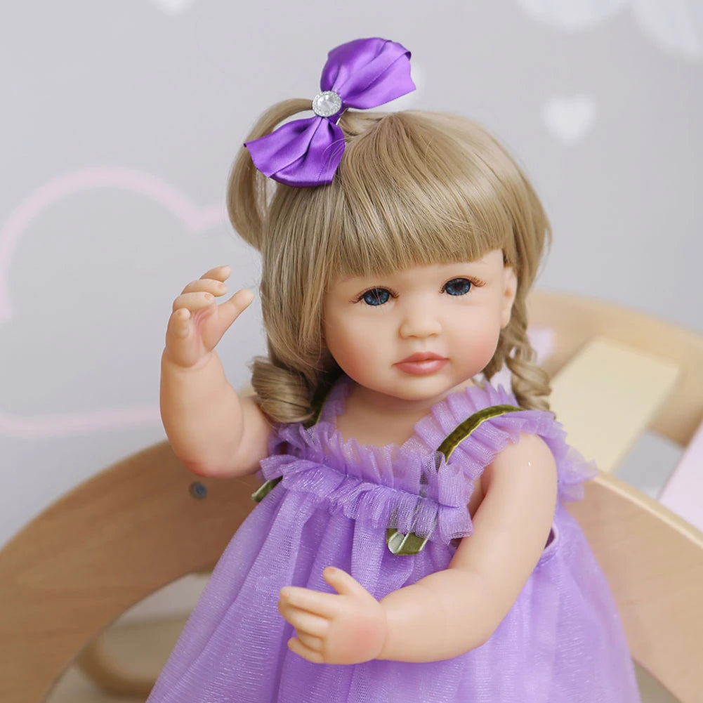 Fashion 55cm Simulation Princess Dolls Toy Mini Cute Purple Dress Baby Series Doll with Golden Curly Hair For Kids Kawaii Dolls