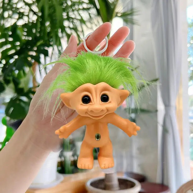 Troll Doll With Long Hair Vinyl Indian Ugly Doll Keychain Good Luck Troll Dolls Keychain Anti-Lost Key Chain Key Ring For Child