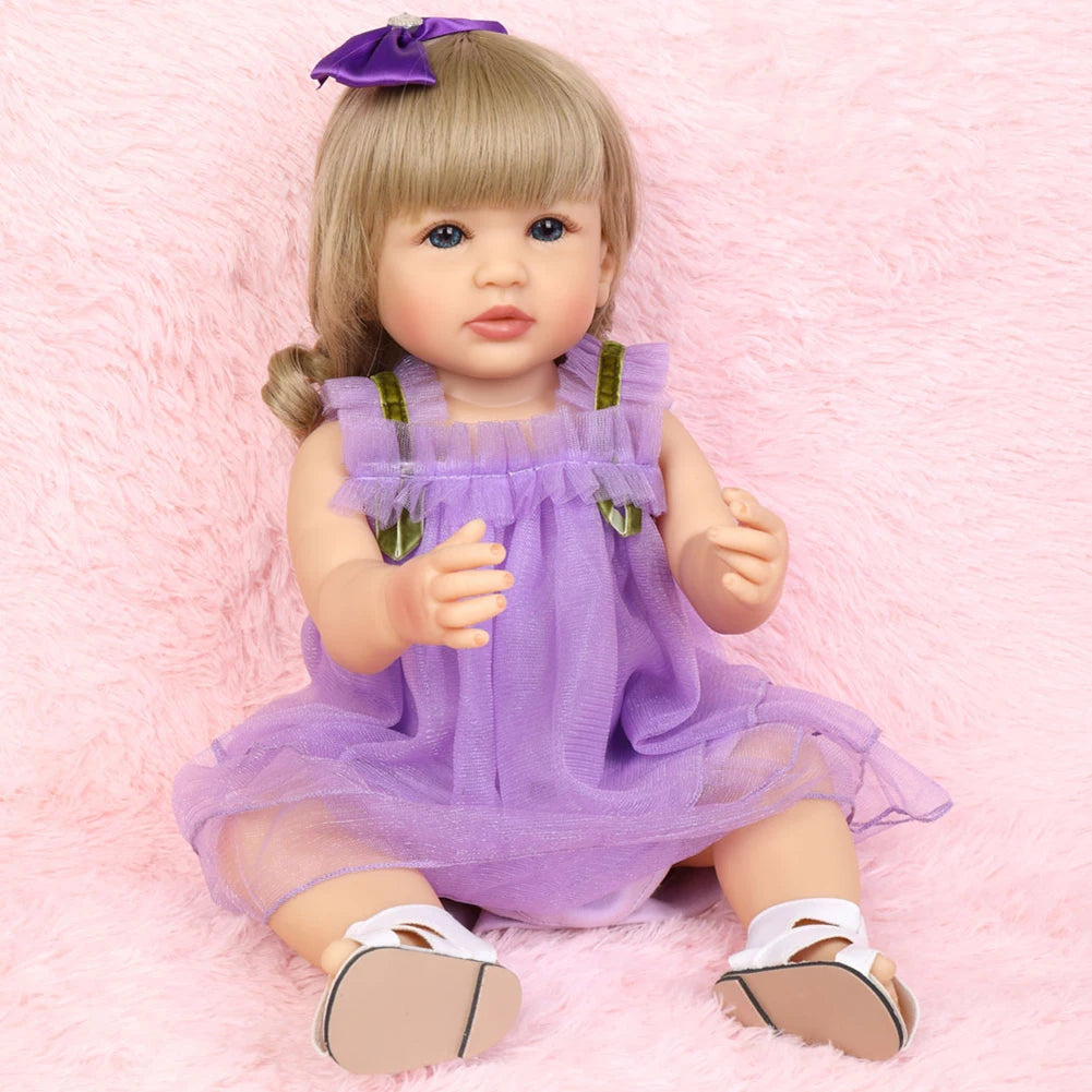 Fashion 55cm Simulation Princess Dolls Toy Mini Cute Purple Dress Baby Series Doll with Golden Curly Hair For Kids Kawaii Dolls
