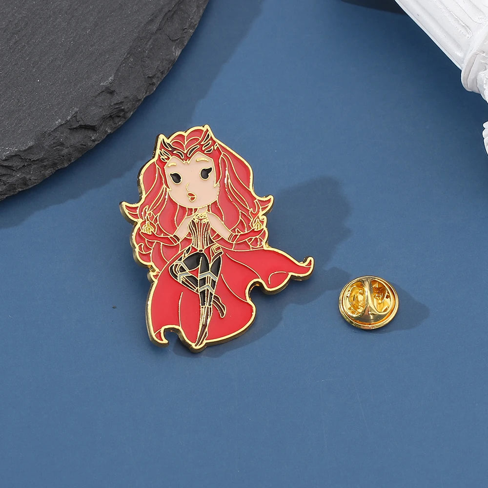 Marvel Superhero Wanda Django Maximoff Brooch Avengers Scarlet Witch Enamel Pins for Clothing Badge Accessories for Fans Gifts
