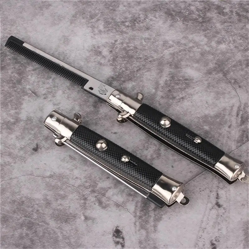 Switch Blade Comb Automatic Push Button Folding Barber Comb Portable Metal Spring Jump Brush Mens Pocket Comb Salon Beauty Tool