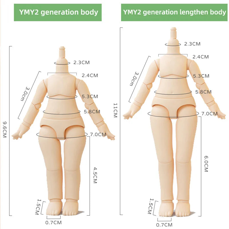 New 11cm 9.6cm YMY Body Doll Toys 1/12 Bjd OB11 White Skin Nude Dolls Body for Obitus,Molly, Gsc Stodoll Head Doll Accessories