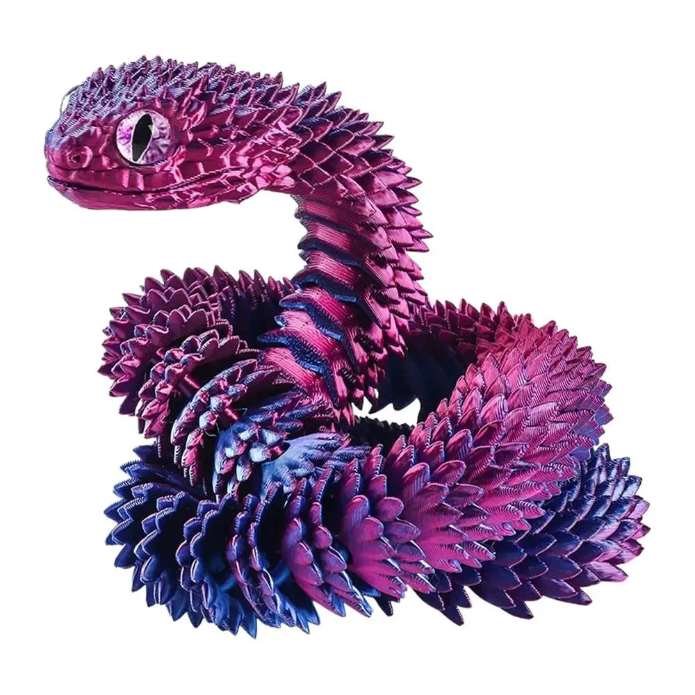 3D Printed Snake Model Toy Body Joint Movable Vipers Toys 3D Printed Snake Fidget Toy Simulation Snake Figurine Table Decoration